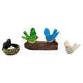 Set di 4 statuine di uccelli in resina con nido, uccelli blu, verdi e colomba bianca - Set 5 Pezzi Uccello (Combo 2) / Colorato