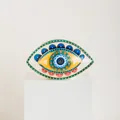 Detailed view of Nordic ceramic Evil Eye desk decor with gold-gilded edges and vibrant patterns - Yellow Green Style C