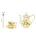 European vintage ceramic tea set with floral patterns, teapot, cup and gold spoon - Lemon Butterfly Floral / Teapot Coffee Cup Saucer Mixing Spoon