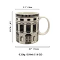 Vintage architectural ceramic mug with detailed facade print, 350ml office breakfast cup - Black & White Classical Building