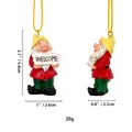 Detailed view of resin Christmas gnome welcome sign hanging ornament with dimensions - Welcome Style