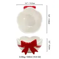 White ceramic bow bowl with wavy petal rim and red ribbon design, 500ml capacity - Red