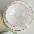 Set tazzina da caffè e piattino in ceramica floreale con bordo dorato e fiocco a mano - Bordo Loto Porcellana Rosa Caramella