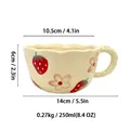 Hand-kneaded ceramic strawberry coffee mug with dimensions 250ml capacity and 10.5cm width - B Strawberry Flower Style