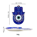 Hamsa Hand Schmuckschale aus blauer Keramik mit goldenem Auge Design und Maßen - Dunkelblau Stern Mond (ZH-YJSSD022)