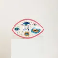 Dettaglio del vassoio in ceramica Evil Eye con bordo dorato e motivi artistici vari - Stile Pioggia Bianca