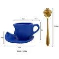 Navy blue abstract face ceramic coffee set with gold cherry blossom spoon and saucer - Blue