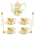 13-piece vintage ceramic tea set with cream finish and floral lemon butterfly patterns - Lemon Butterfly Floral / Teapot Cups Saucers Spoons Collection