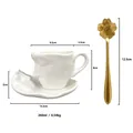 Artistic face relief ceramic coffee cup set in white with a gold cherry blossom spoon - White