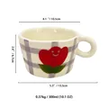 Cute ceramic 300ml mug with purple checkered pattern and smiling flower detail - Boxed / Plaid Tulip