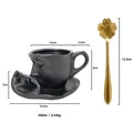 Matte black ceramic kiss coffee cup set with dimensions and gold flower spoon - Black