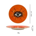 Plateau à bijoux en céramique orange nordique avec bordure dorée et motif d'œil, 15cm - Mauvais Œil Orange (Style A)