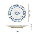 Plateau bijoux en céramique œil bleu avec bordure dorée et dimensions de 15,5 cm - Mauvais Œil Blanc (Style C)