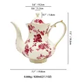 Teiera vintage in ceramica con rose rosse e bordi dorati capacità di 820ml circa - Teiera Orchidea Rossa
