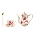 Set da tè vintage in ceramica con rose rosse e bordo dorato include teiera e tazza - Set Orchidea Rossa (1 Teiera 1 Tazzina 1 Piattino 1 Cucchiaio)