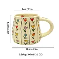 Handcrafted ceramic mug with tulip floral pattern showing 400ml dimensions and weight - Tulip Style