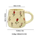 Handmade ceramic mug with 3D embossed red and pink rose patterns and large handle - Small Rose Style