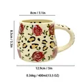 Handmade ceramic mug with leopard print and red rose floral design, 400ml capacity - Large Rose And Leopard Style