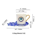 Set tazzina da caffè in ceramica con piattino mano di Fatima blu e bordi dorati - Cerchi Concentrici Chiari (ZH0577)