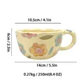 Hand-kneaded ceramic coffee mug with floral pattern and dimensions specifications - A Floral Style