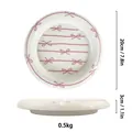 Ceramic dessert plate with pink bow design, 20cm round underglaze porcelain tray - 20cm / Pink Striped Bowknot