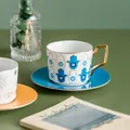 Set tazzina da caffè in ceramica blu con Mano di Fatima e manico geometrico oro - Piattino Blu Brillante Stile Mano Di Fatima / Mano Di Fatima Malocchio Piattino Blu