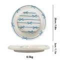 20cm white ceramic dessert plate with blue hand-painted bow and ribbon patterns - 20cm / Blue Stripes With Bow