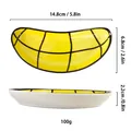 Vassoio in ceramica a mezzaluna a scacchi gialli per gioielli e decorazioni - Scozzese Giallo Luna Stile (J)