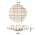 Pink and blue checkered ceramic dessert plate with hand-painted macaron aesthetic - Pink Plaid