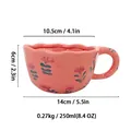 Handmade pink flower ceramic coffee mug with dimensions 250ml capacity and wavy rim design - E Pink Base Floral Style