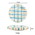 Blue and orange checkered ceramic dessert plate, 19.2cm diameter with glossy finish - Blue Checkered