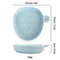 Vassoio per gioielli in ceramica azzurra con design viso per anelli e arredi - Espressione Viso Umano Blu Stile (M)