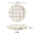 Light purple and green checkered ceramic dessert plate with size and weight dimensions - Purple Checkered