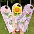 Handmade crochet flower bouquet with sunflower rose and tulip for Mother's Day gift - Pink Carnation Card