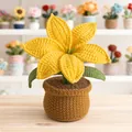 Handmade knitted yellow lily flower pot plant ornament for desk home decoration - Yellow