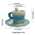 Set tazzina da caffè in ceramica sfumata blu con figurine di orsi polari 3D - Schiuma EPE + Scatola / Blu