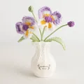 Handmade crochet pansy flower arrangement in white knitted vase with handmade label - Purple Orchid