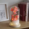 Pink handmade crochet lily of the valley night light with glass dome and wood base - Pink Lily Of The Valley In Glass Dome