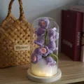 Handmade purple crochet lily of the valley flower night light in a glass dome decor - Purple Lily Of The Valley In Glass Dome