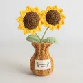 Handmade crochet sunflower potted plant in woven vase with HandMade WITH LOVE label - Sunflower