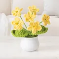 Handmade crochet forget-me-not potted plant with bright yellow flowers in a white ceramic pot - Yellow