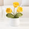 Handmade crochet yellow forget-me-not flower in a white ceramic pot for home decor - Yellow 3-Headed Lily Of The Valley