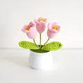 Handmade crochet pink tulip flower in white ceramic pot for home office desk decoration - Pink 3-Headed Lily Of The Valley