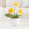 Handmade crochet forget-me-not potted plant with white flowers and green leaves in ceramic pot - White 3-Headed Lily Of The Valley