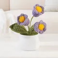 Handmade crochet purple forget-me-not flower in a white ceramic pot for home decor - Purple 3-Headed Lily Of The Valley