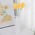 Handmade crochet Calla Lily bouquet with four yellow flowers in a white geometric vase - Yellow