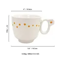 Japanese style white ceramic mug with relief daisy pattern and dimensions guide - O-Handle Water Cup / White Daisy