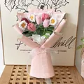 Handmade crochet tulip bouquet with pink and red flowers in elegant gift packaging - Pink (Pink Packaging)