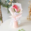 Handmade crochet pink tulip bouquet with elegant gift wrapping and silk bow for Mother Day - Pink Tulip Single Bouquet