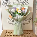Hand-knitted mixed tulip and daisy flower bouquet in elegant light green gift packaging - Green (Green Packaging)